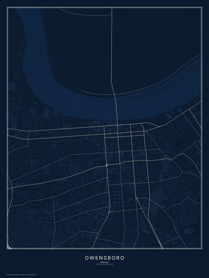 Owensboro map poster, midnight style