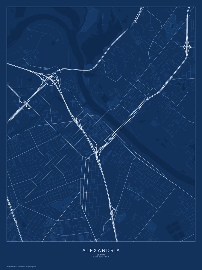 Alexandria map poster, blueprint style