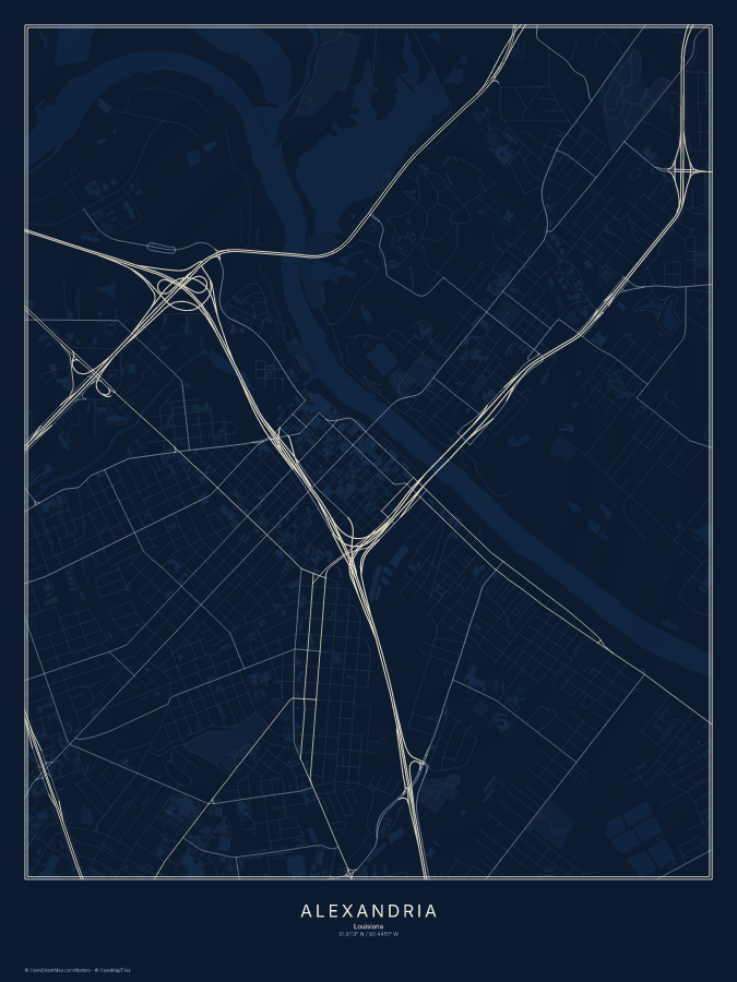 Alexandria map poster, midnight style