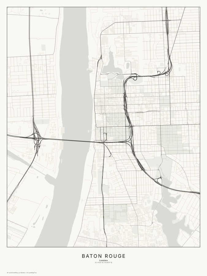 Baton Rouge map poster, classic style