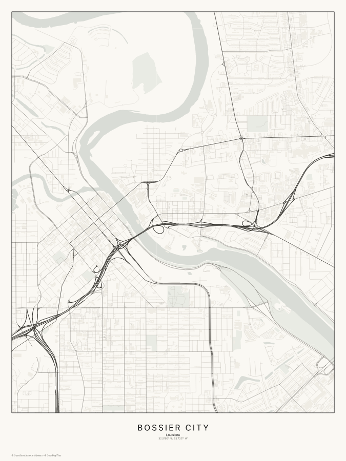 Bossier City map poster, classic style