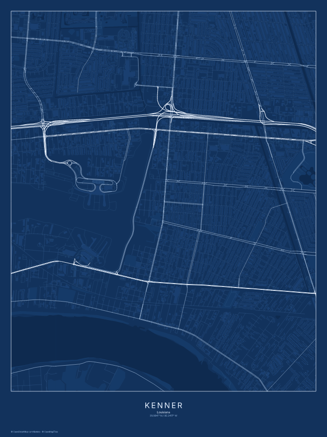 Kenner map poster, blueprint style