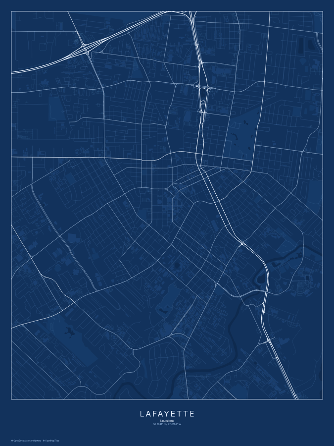 Lafayette map poster, blueprint style