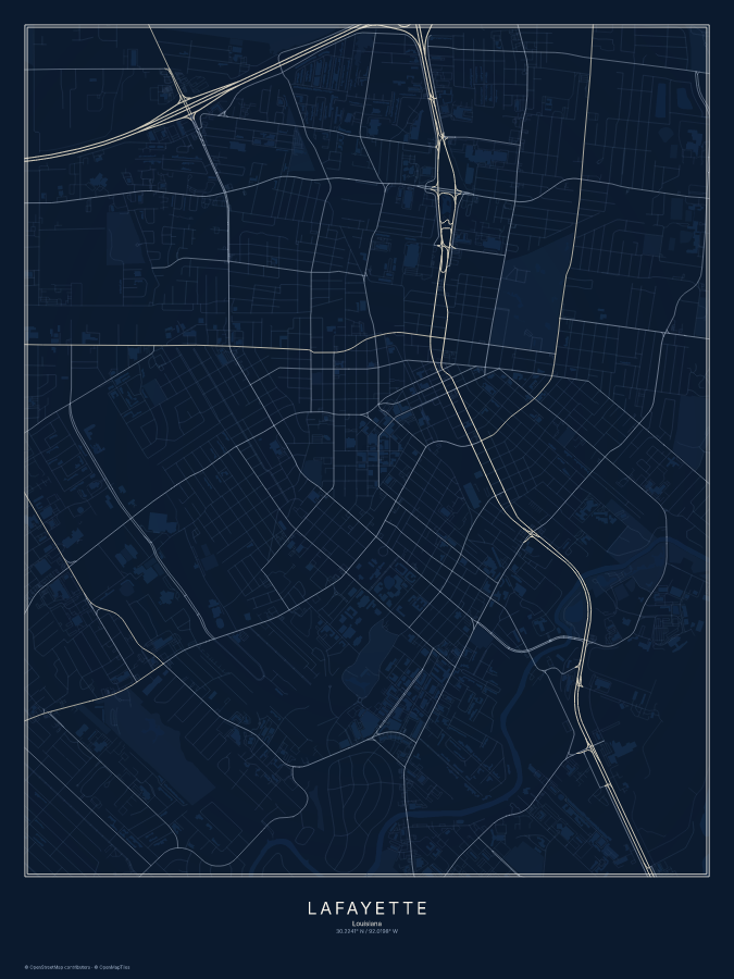 Lafayette map poster, midnight style