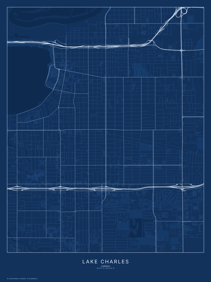 Lake Charles map poster, blueprint style