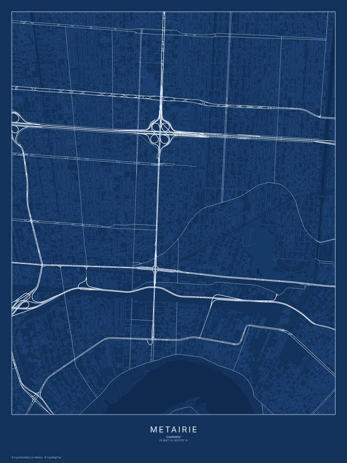 Metairie map poster, blueprint style