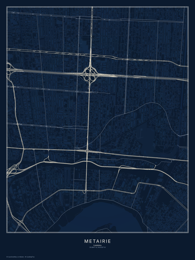 Metairie map poster, midnight style