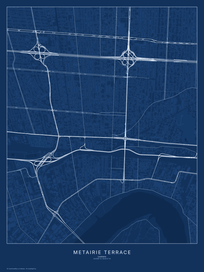 Metairie Terrace map poster, blueprint style