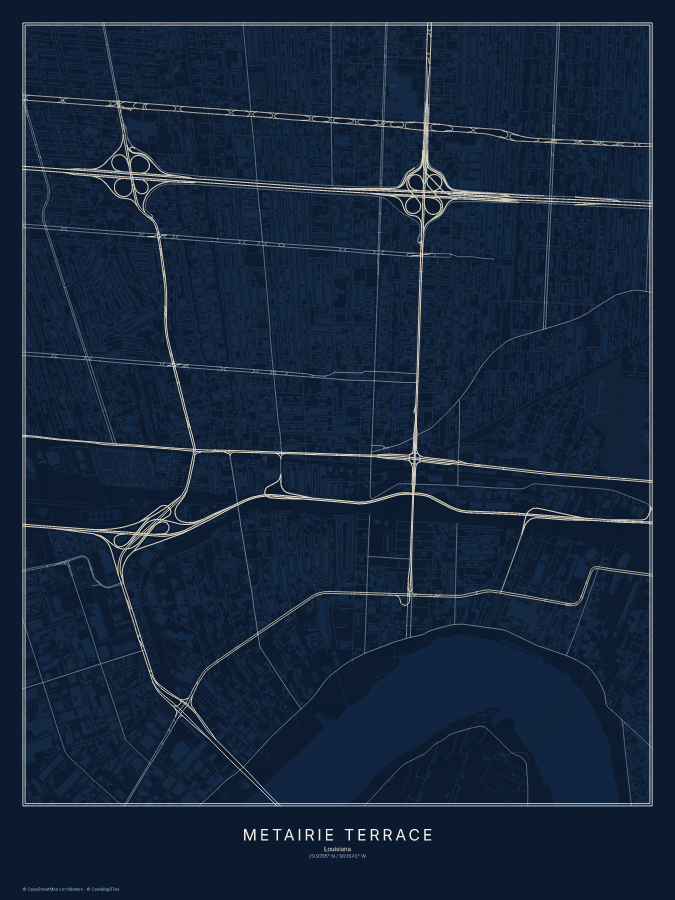 Metairie Terrace map poster, midnight style