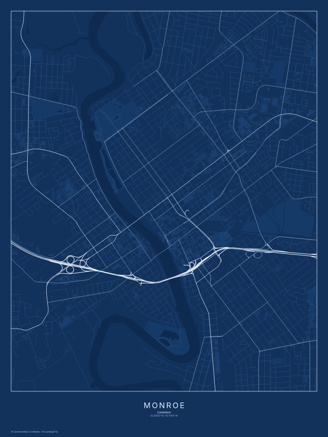 Monroe map poster, blueprint style