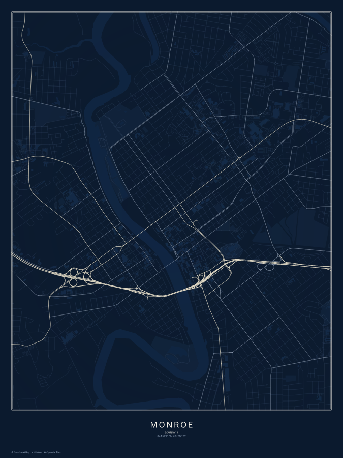 Monroe map poster, midnight style