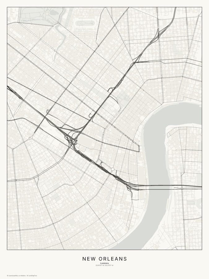 New Orleans map poster, classic style