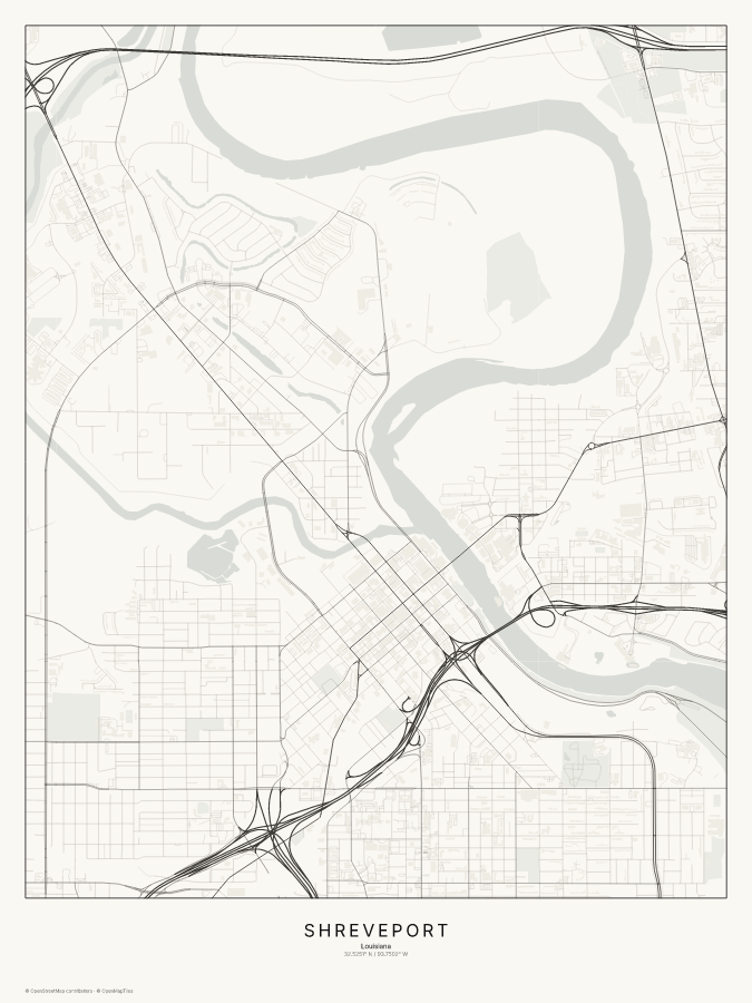 Shreveport map poster, classic style