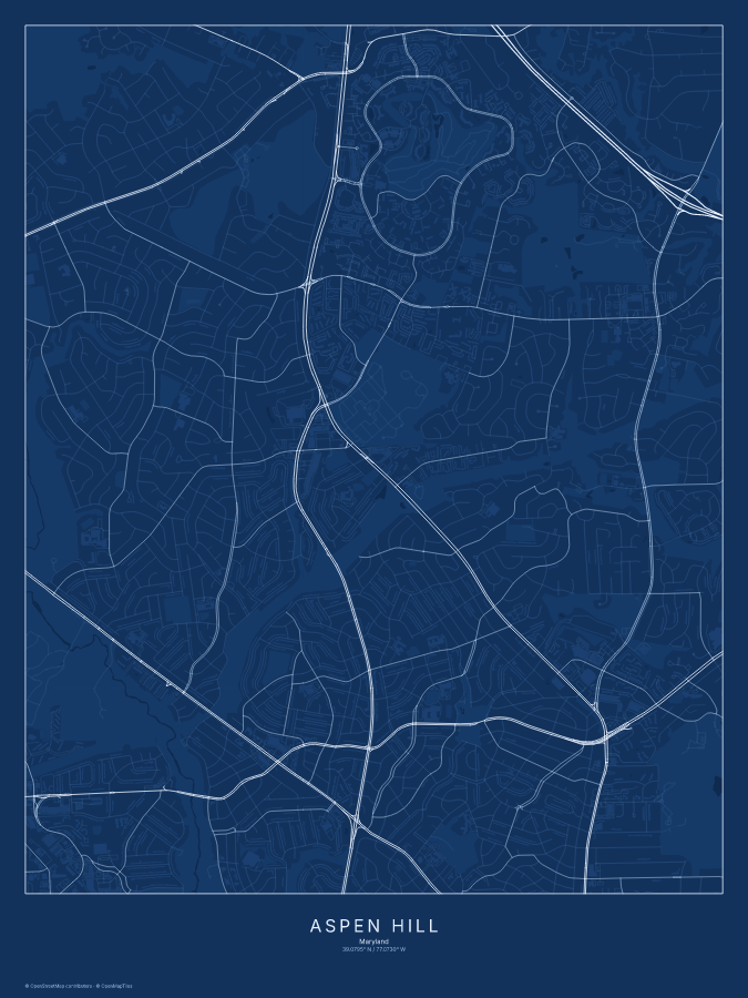 Aspen Hill map poster, blueprint style
