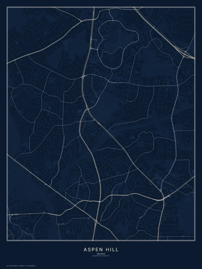 Aspen Hill map poster, midnight style
