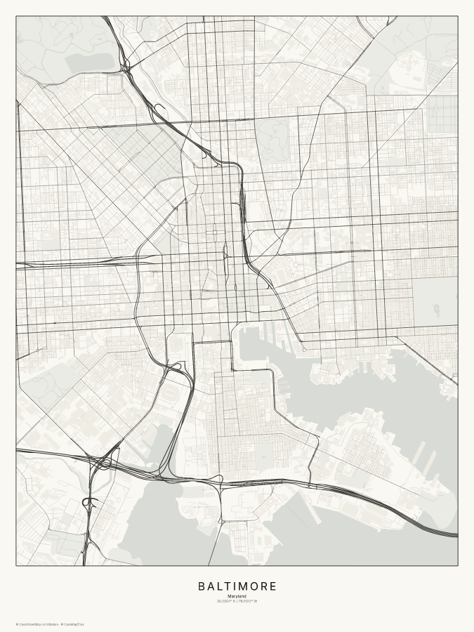 Baltimore map poster, classic style
