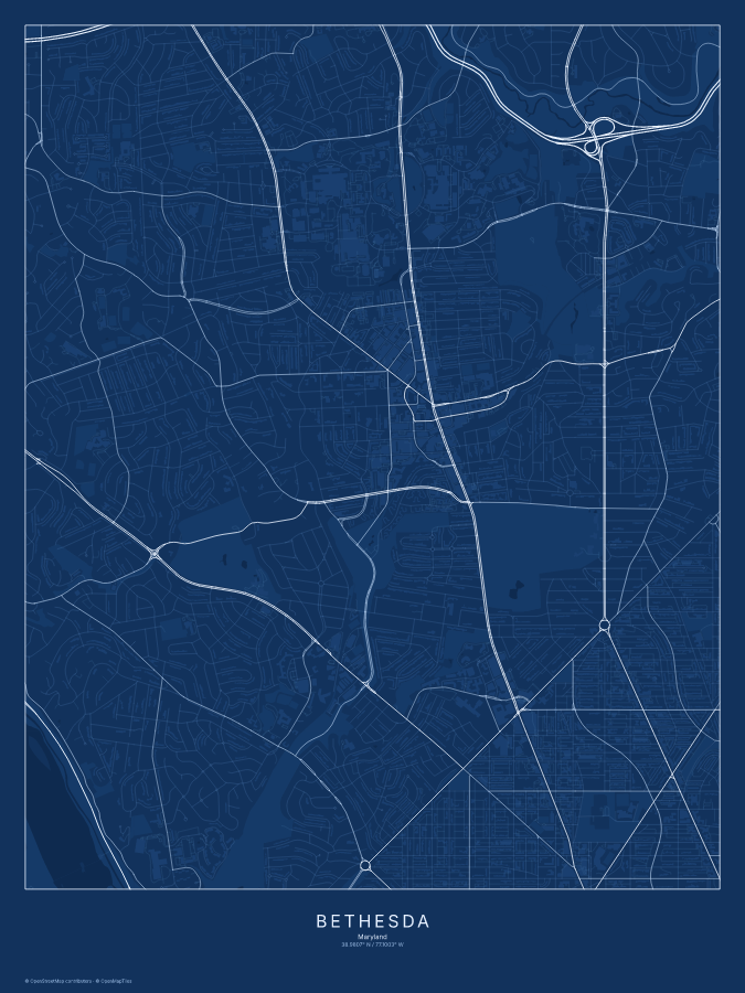 Bethesda map poster, blueprint style