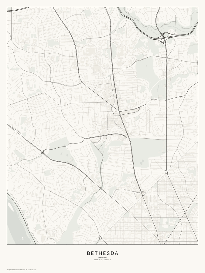 Bethesda map poster, classic style