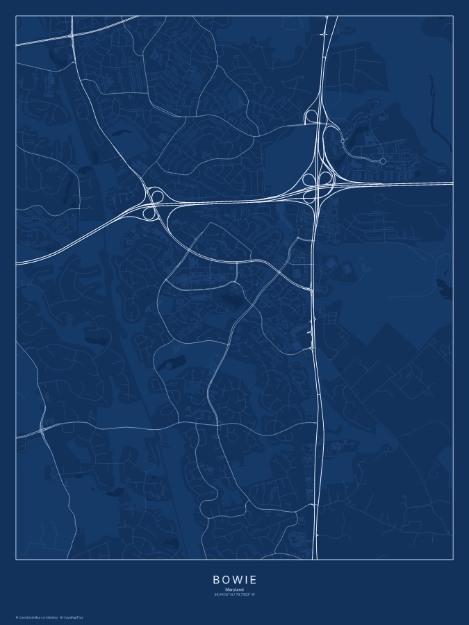 Bowie map poster, blueprint style