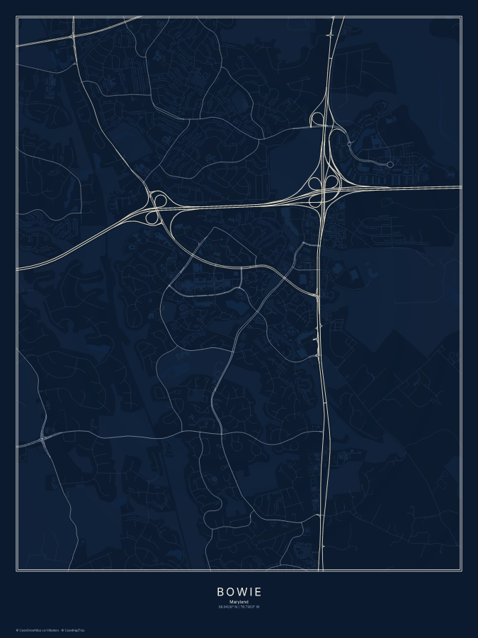 Bowie map poster, midnight style