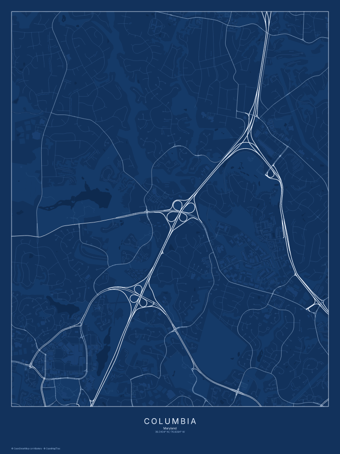 Columbia map poster, blueprint style