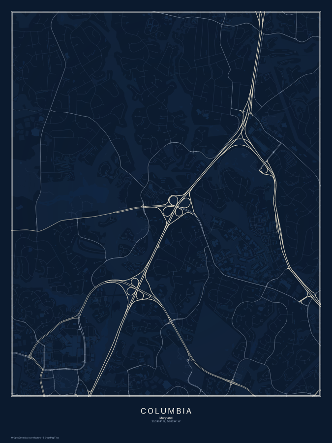 Columbia map poster, midnight style