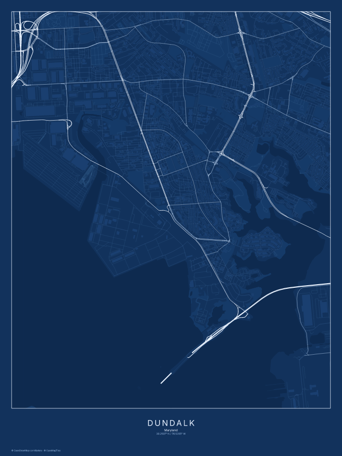 Dundalk map poster, blueprint style