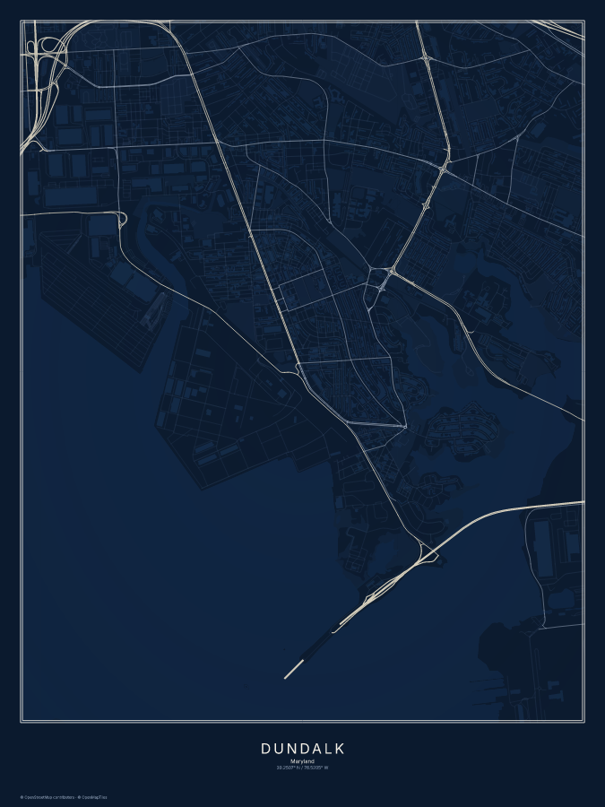 Dundalk map poster, midnight style