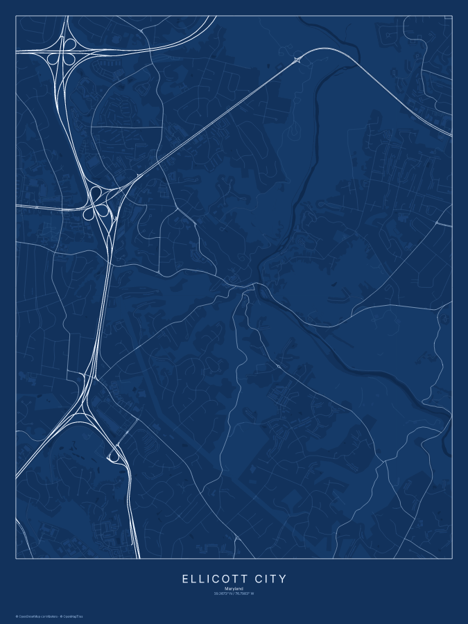 Ellicott City map poster, blueprint style