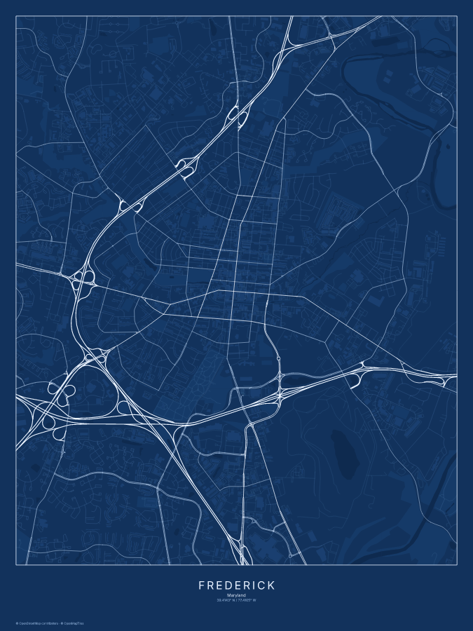 Frederick map poster, blueprint style