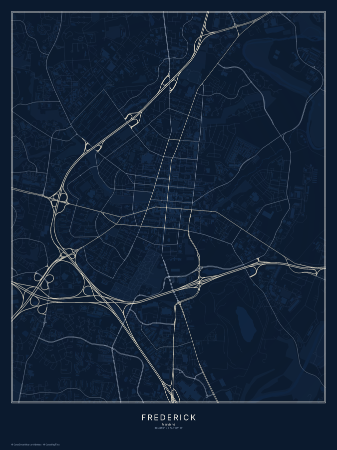 Frederick map poster, midnight style