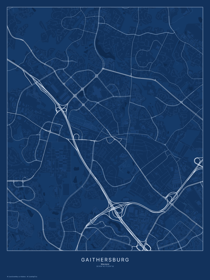Gaithersburg map poster, blueprint style