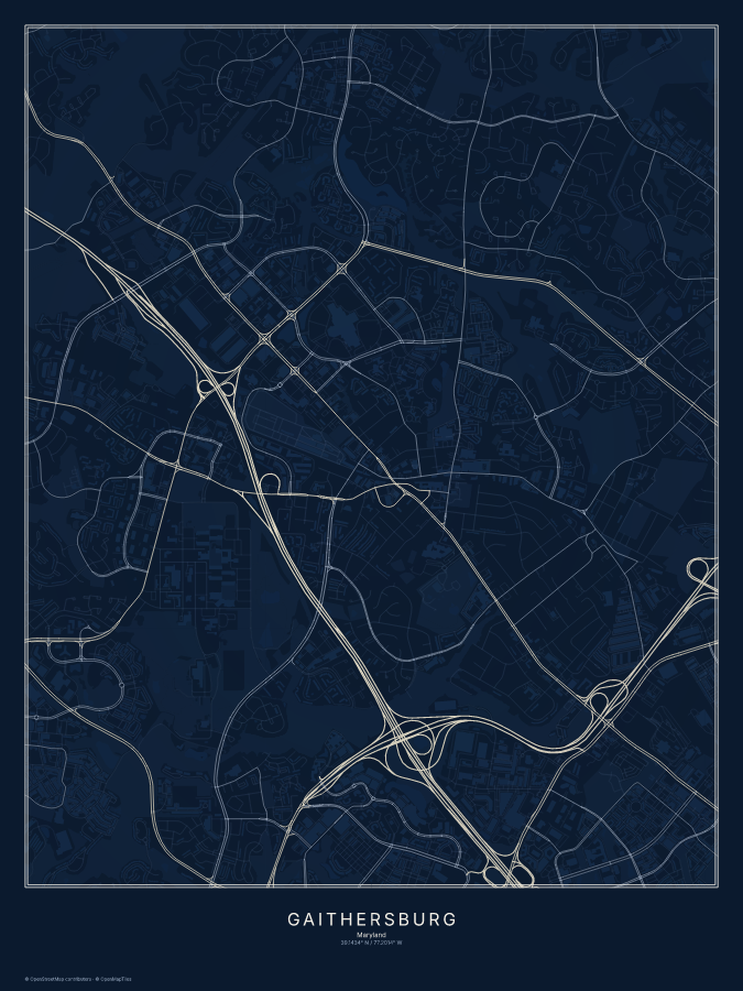 Gaithersburg map poster, midnight style