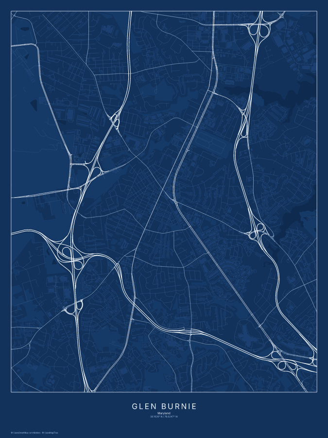 Glen Burnie map poster, blueprint style