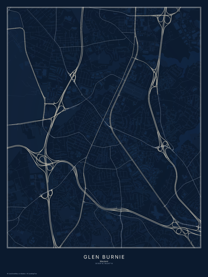 Glen Burnie map poster, midnight style