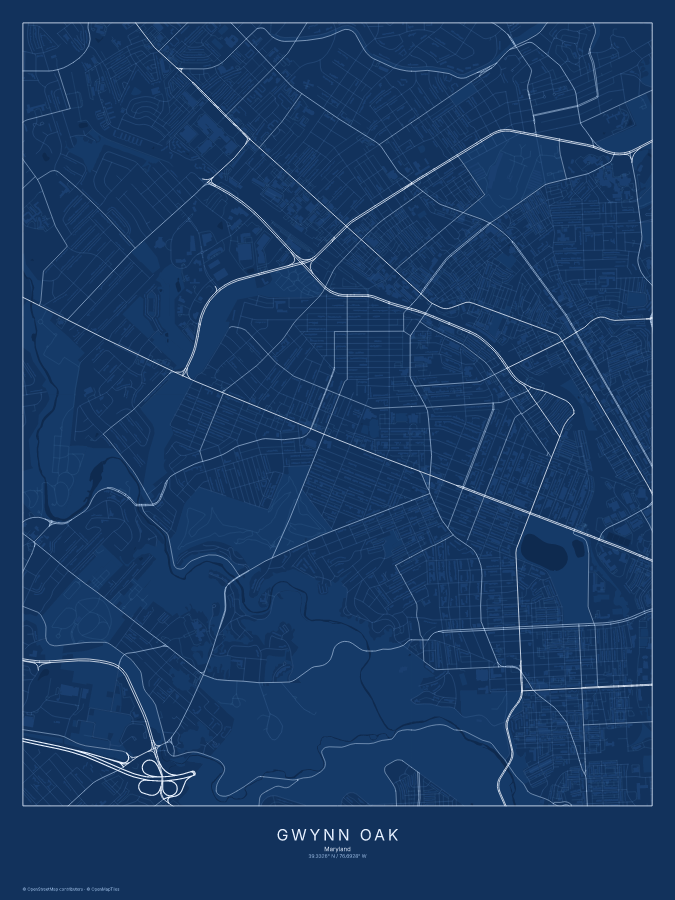 Gwynn Oak map poster, blueprint style