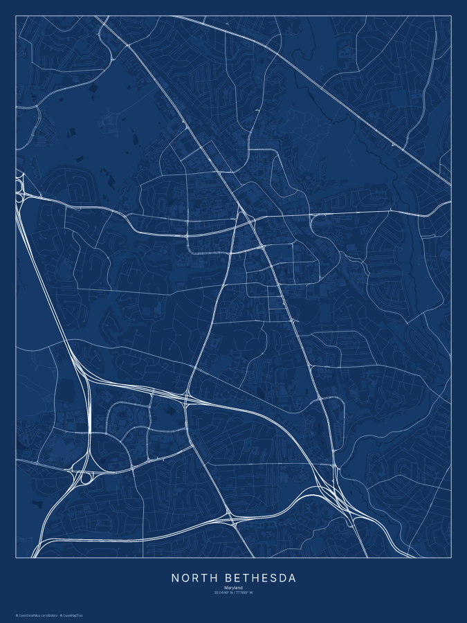 North Bethesda map poster, blueprint style