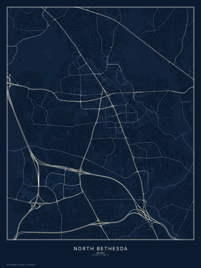 North Bethesda map poster, midnight style