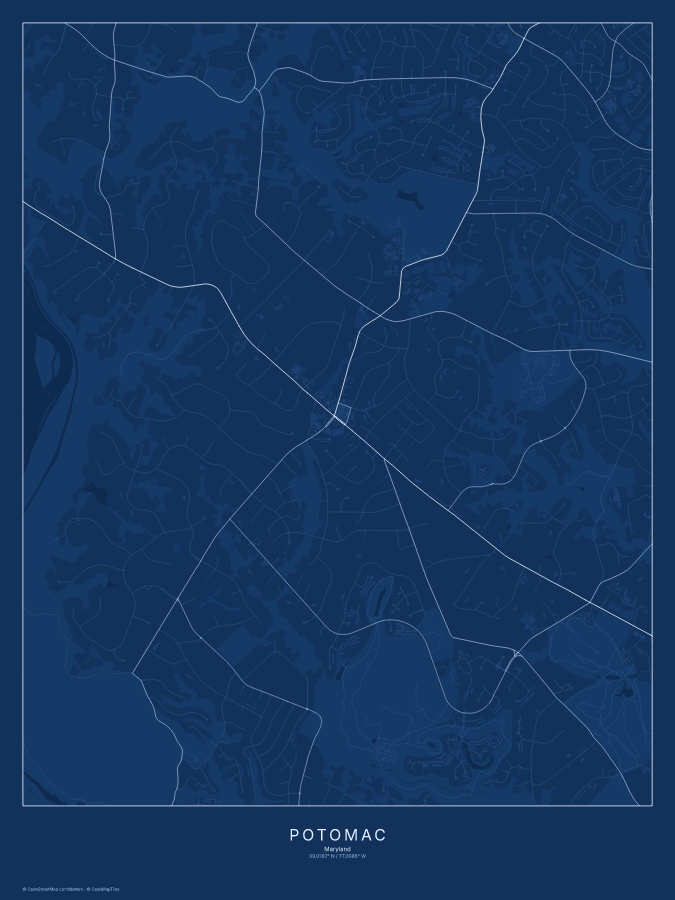 Potomac map poster, blueprint style