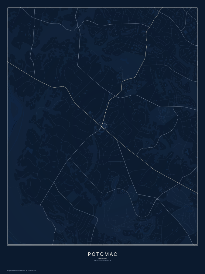 Potomac map poster, midnight style