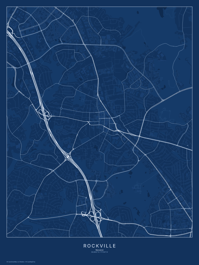 Rockville map poster, blueprint style