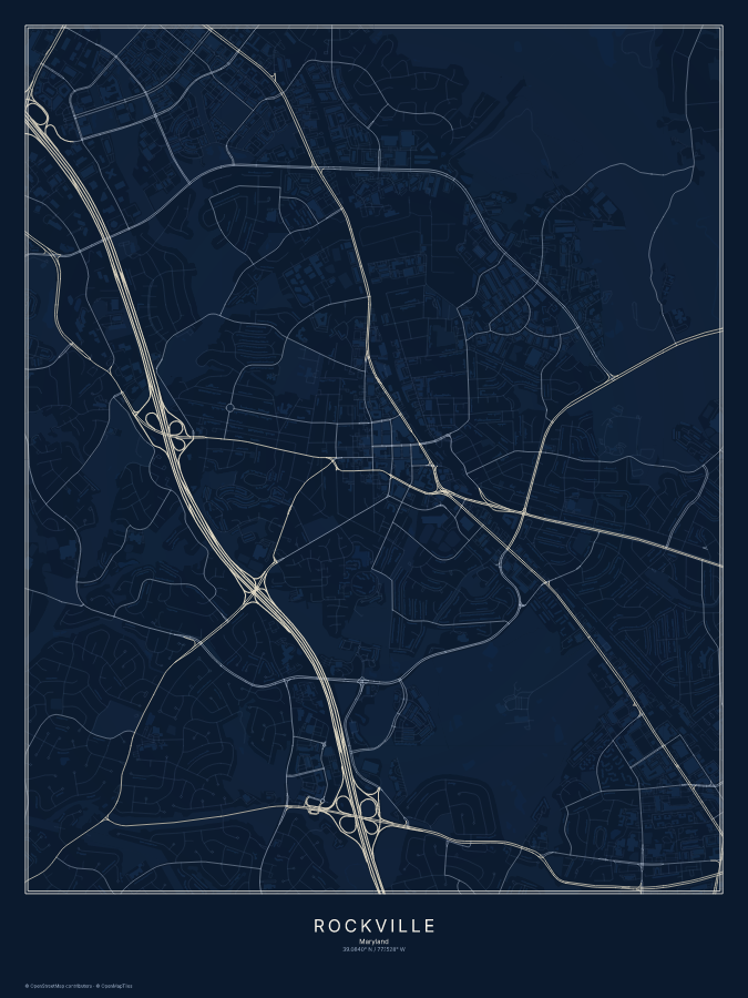 Rockville map poster, midnight style