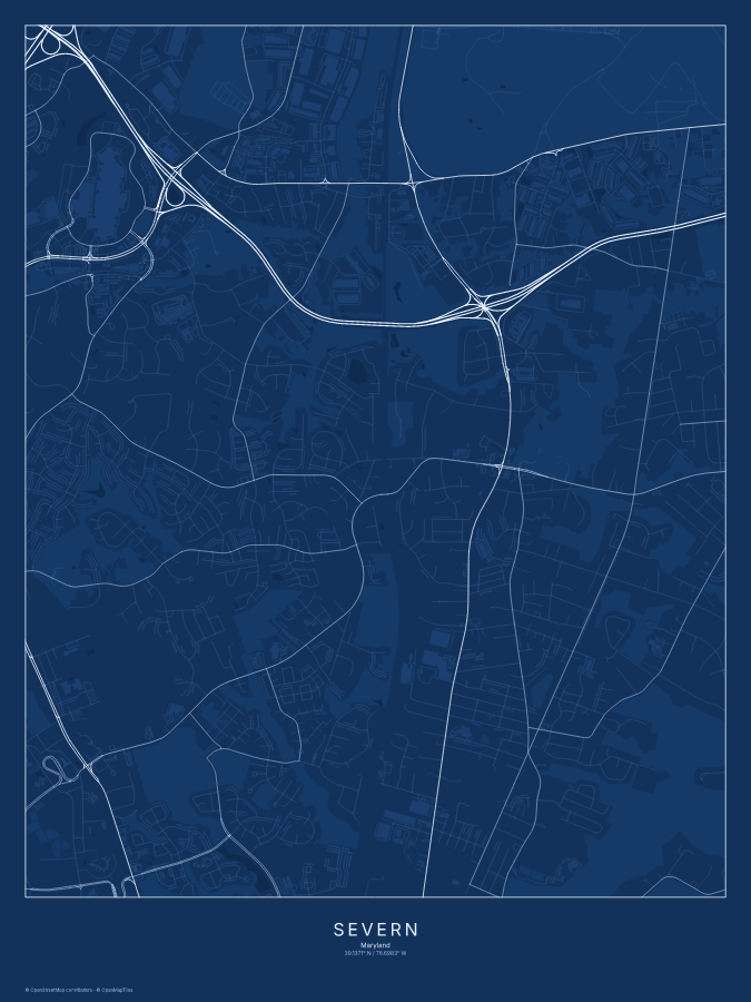 Severn map poster, blueprint style