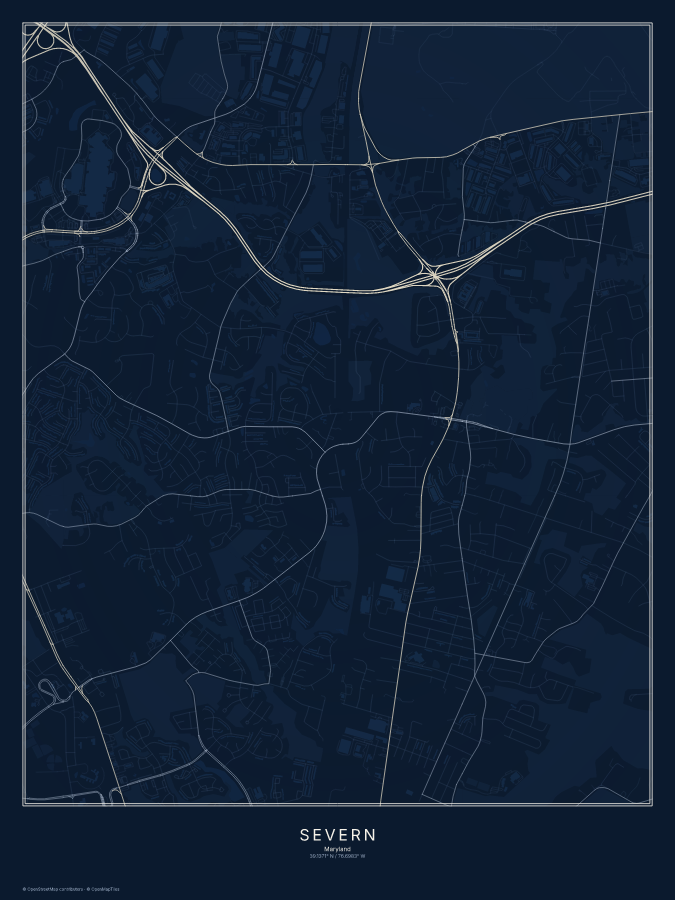 Severn map poster, midnight style