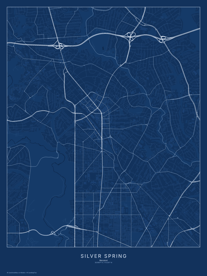 Silver Spring map poster, blueprint style