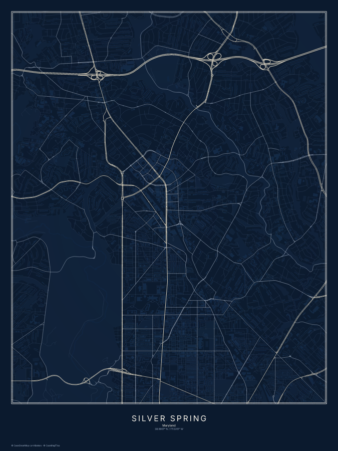 Silver Spring map poster, midnight style