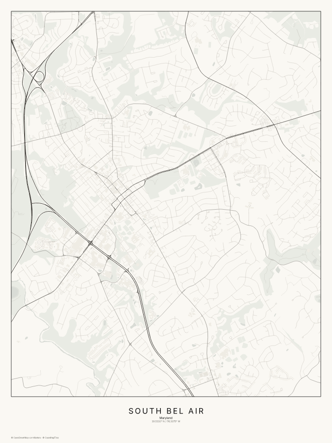 South Bel Air map poster, classic style