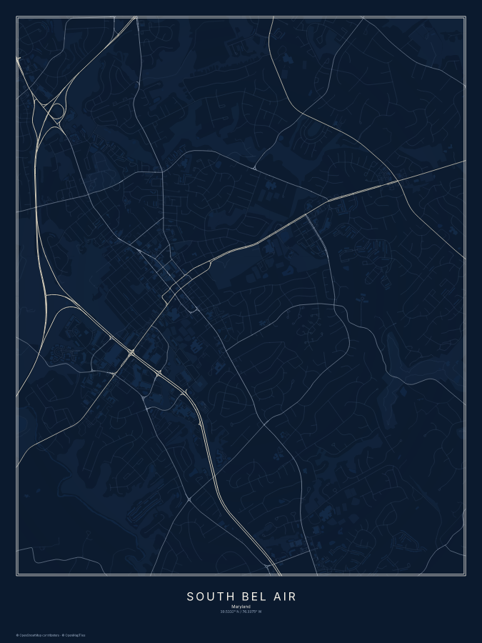 South Bel Air map poster, midnight style