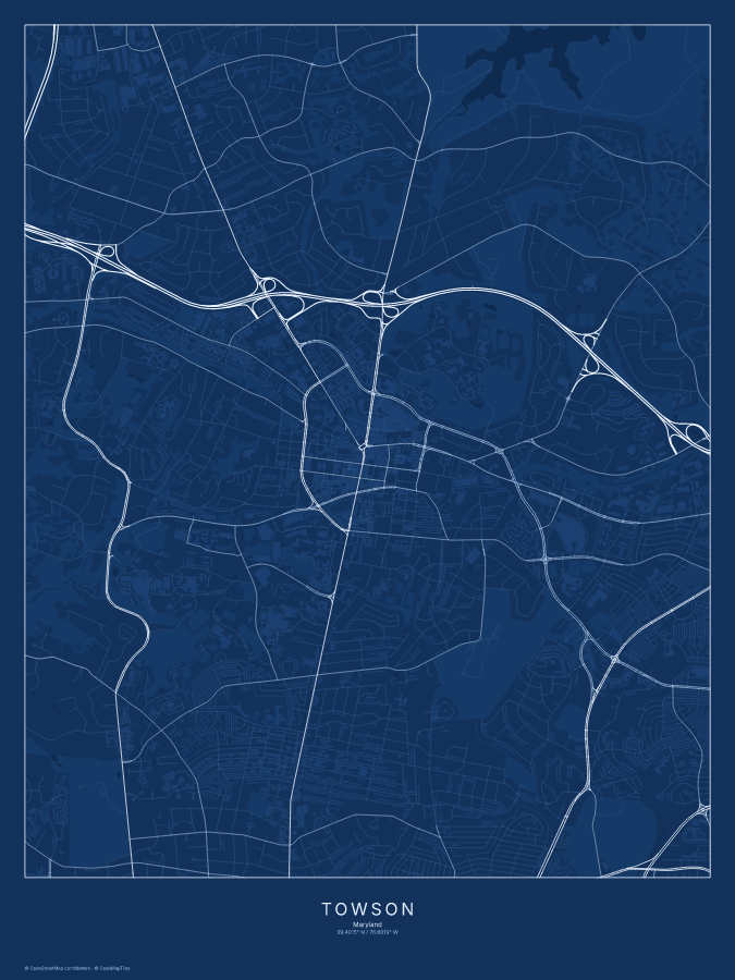 Towson map poster, blueprint style
