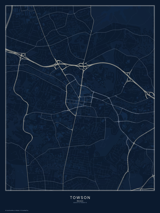 Towson map poster, midnight style